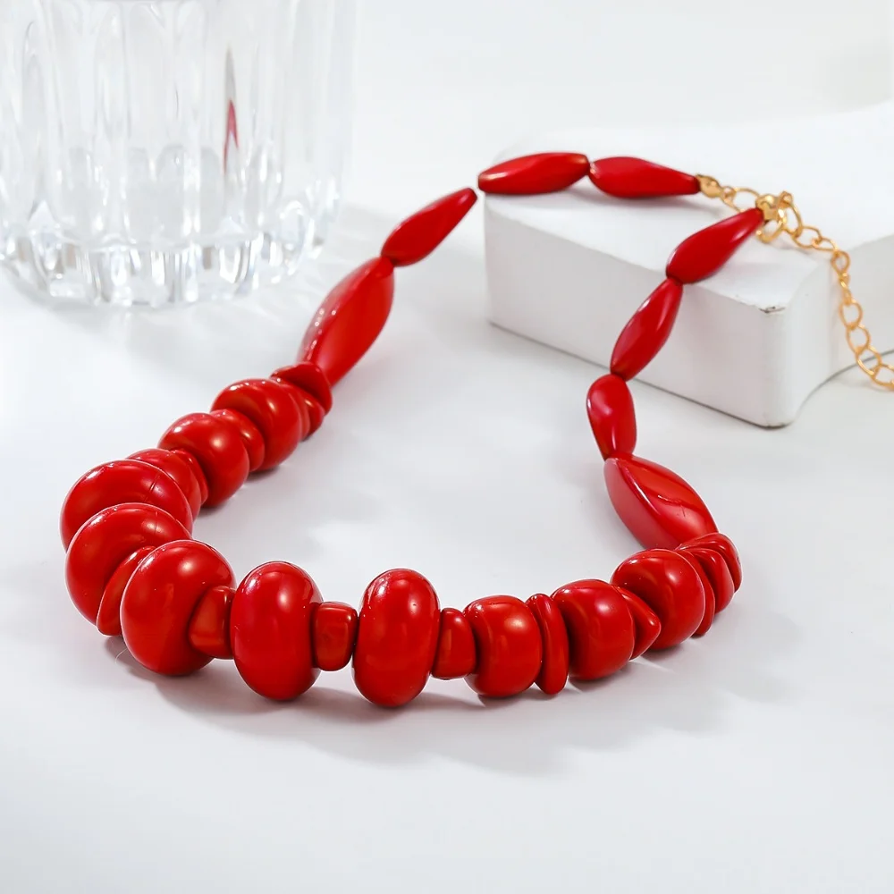 New 2pcs Set Vintage Red Coral Necklace for Women Boho Style Statement Retro Jewelry Choker Necklaces Holiday Party Gifts