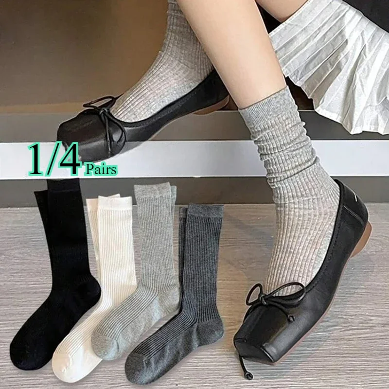 1/4 Pair Ladies Mid To Small Leg Socks Knee High Socks Socks Black White Gray Summer Thin Sweet Style Transparent Stacked Socks