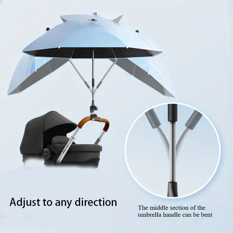 Outside Car Umbrella with Clamp Attachment for Strollers & Pet Chairs Manual Open Portable Travel Sunshade,1PC