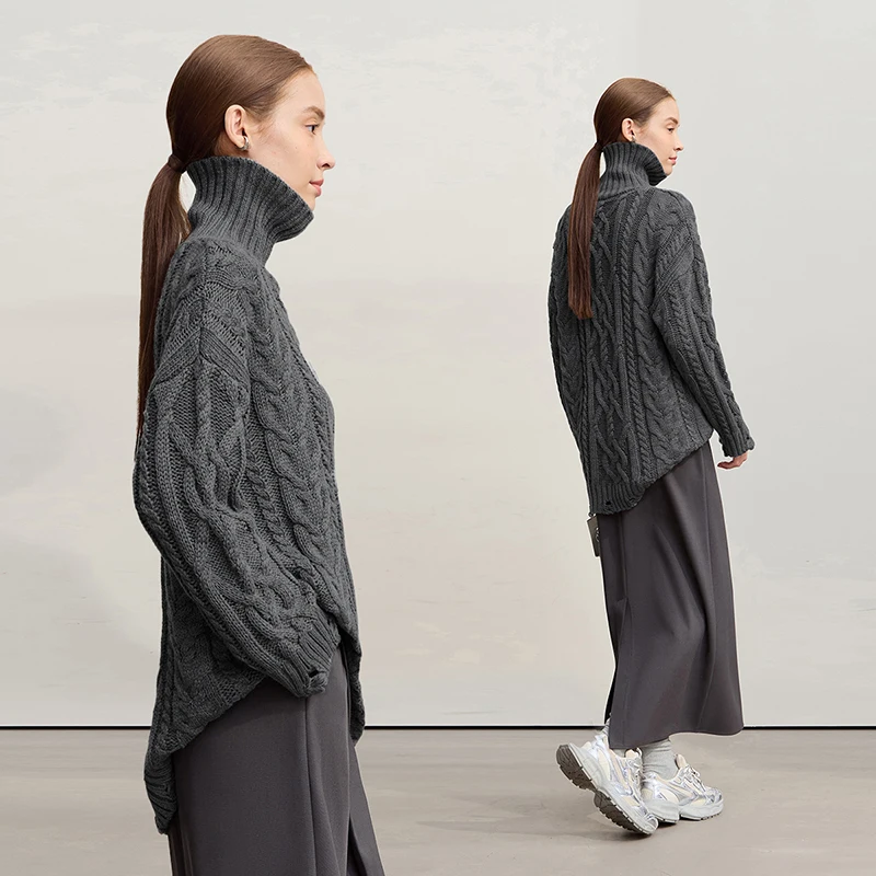 Amii الياقة المدورة البلوزات للمرأة 2025 شتاء جديد دافئ ريترو طويلة الأكمام سترة فضفاضة البلوز الحياكة المرأة أعلى 12544155