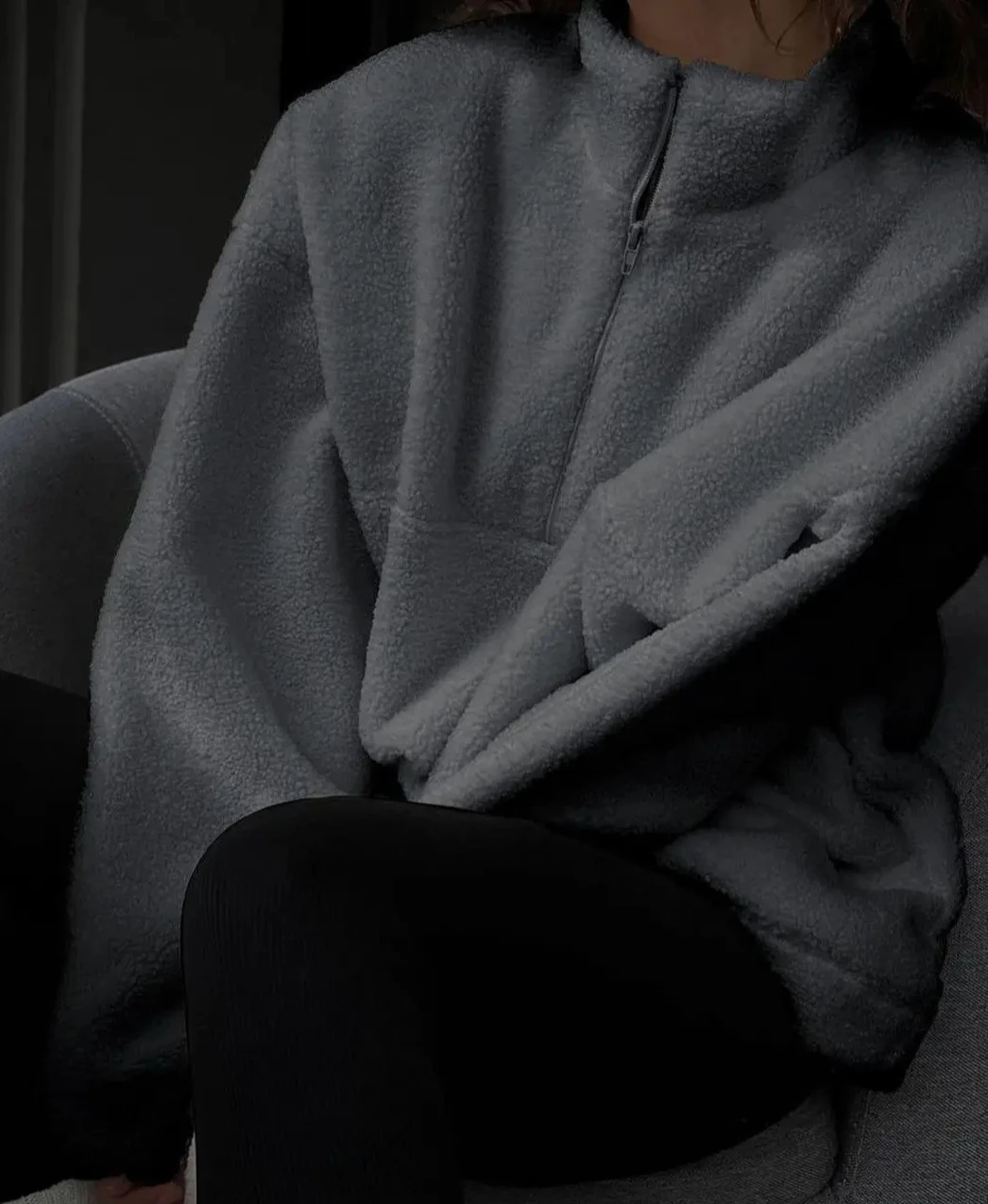 

Women Autumn/Winter New Versatile Warm Solid Color European and American Zipper Collar Plush Coat Lamb Fleece Hoodie