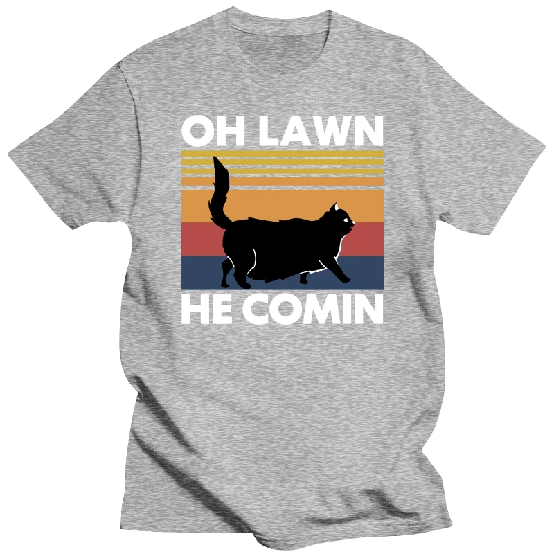 Unisex 100% Cotton Black Cat Chonk Cat Oh Lawn He Comin Funny Gift Summer Men's T Shirt Women Soft Top Tee