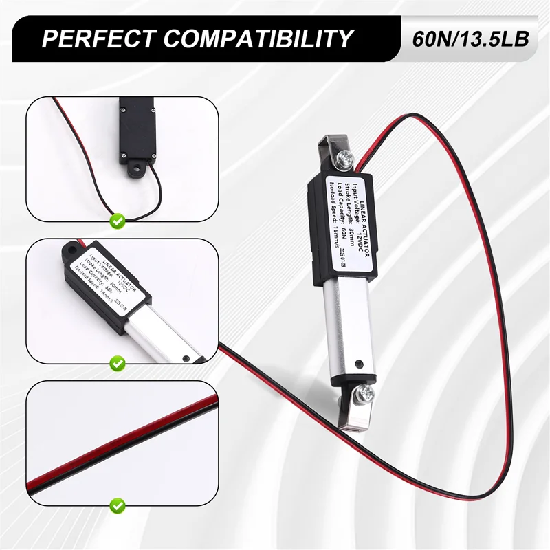 Micro Linear Actuator 1 "จังหวะ,60N/13.5Lb,ความเร็ว 30 มิลลิเมตร/วินาทีมินิไฟฟ้ากันน้ําActuatorมอเตอร์Linear Actuator 12V-AT64