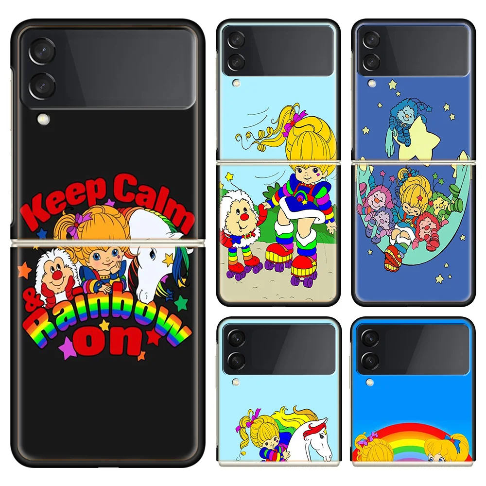 R-Rainbow cute Brite Phone Case For Samsung Galaxy Z Flip 6 4 3 5G Funda Black Coque Hard PC Luxury Cover Z Flip 5 Capa Fashion