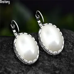 Oval Pearl Earring For Woman Double Layer Flower Bead Cuff Stud Vintage Antique Sliver Plated Fashion Jewelry  TE301