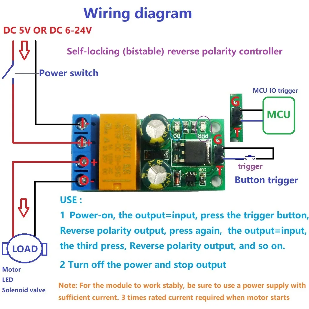 

2A DC 5-24V Flip Flop Latch Relay Module for Motor Reversible Polarity Switch Control