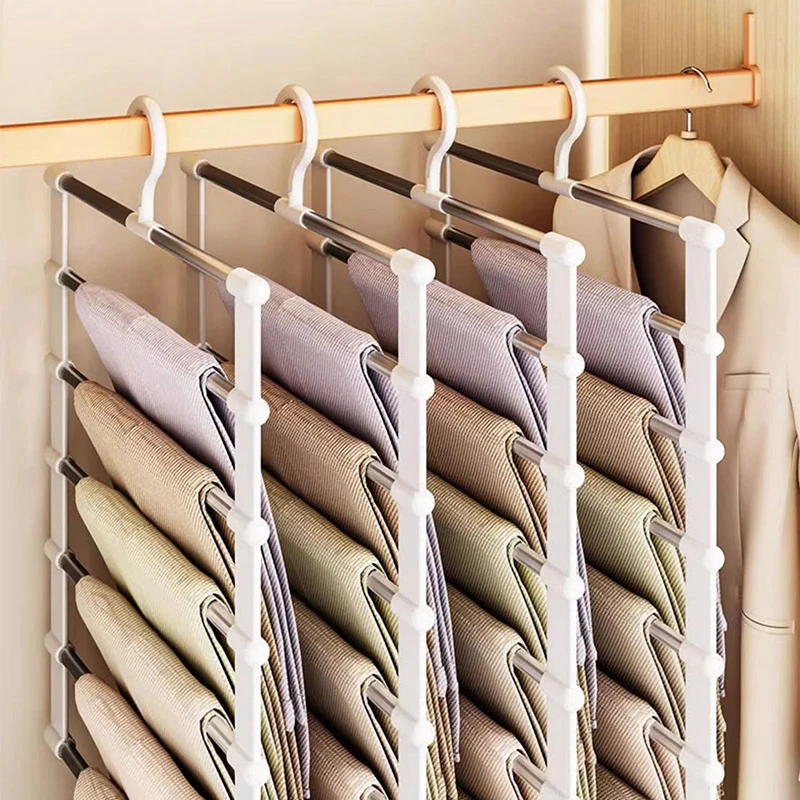 Foldable Multi Layer Stainless Steel Trouser Hanger Wardrobe Space Saving Clothes Storage Rack