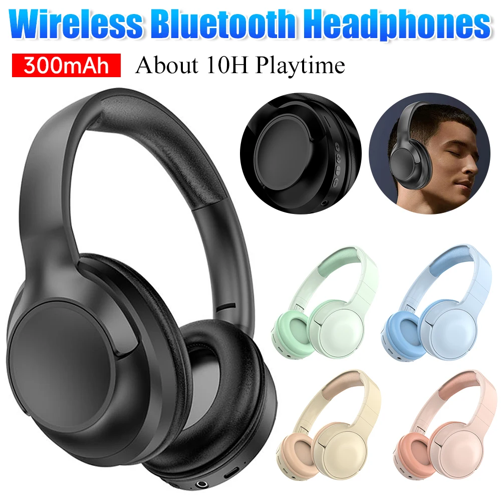 Wireless Bluetooth-Compatible Headphones 10H Playtime Over Ear Headphones Gaming Earphones Noise Cancelling Music Sports Headset