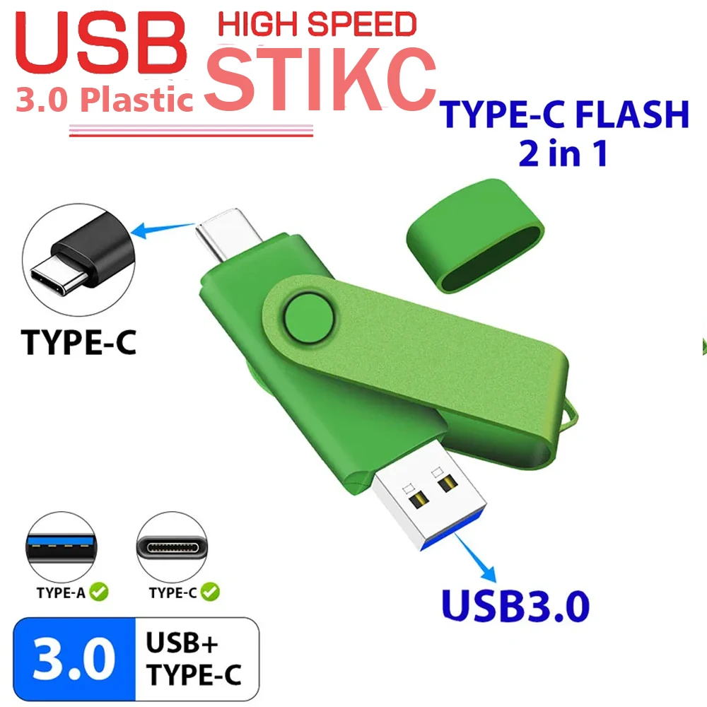 JASTER TYPE-C Flash Drive Dual USB 3.0 OTG Pendrive 512GB 256GB 128GB 64GB 32GB High Speed 2 in 1 Memory Photo Stick
