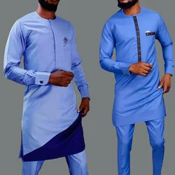 African Clothes For Men Nigerian Traditional Outfit New 2Pc Elegant Wedding Suit Set Luxury Muslim Agbada Islamic Men's Clothing