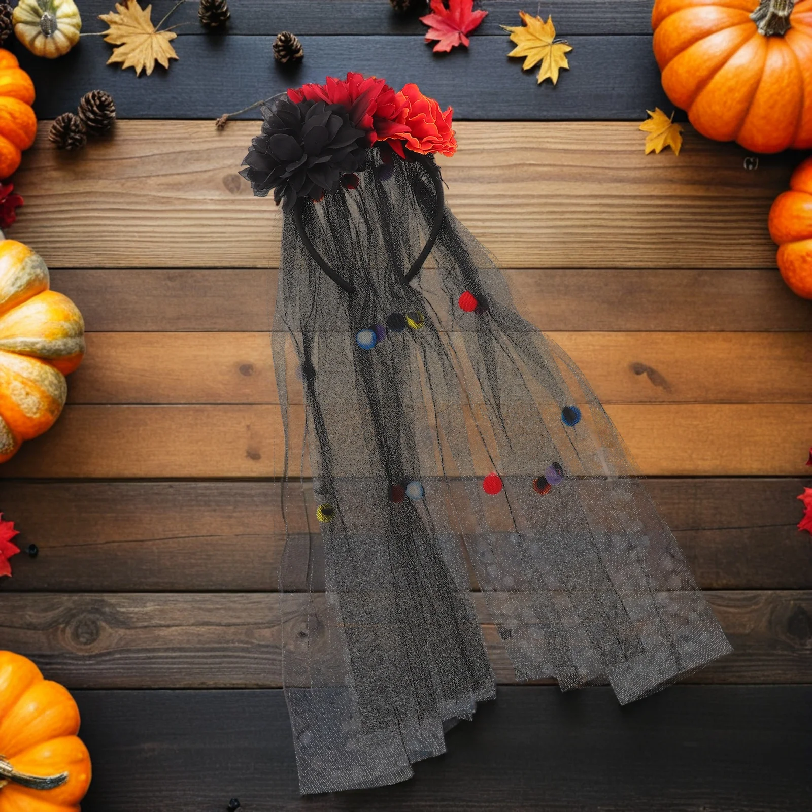 

Dark Wedding Headband Gothic Floral Mesh Veil Ghost Bridal Accessories Lightweight Halloween Day Of The Dead Cosplay Party