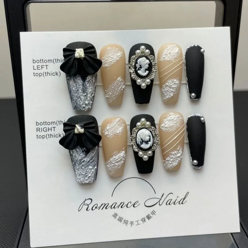

Nails Set Press On Pure Handmade Wearable Nails Love Butterfly Fashion Fake Nails bear Black Write Blue Pink Accessories