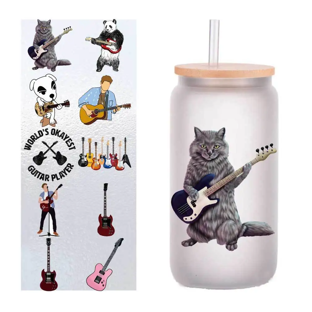 

10 sheets of four-inch guitar music animal cartoon UV transfer stickers crystal label DIY sticker customization