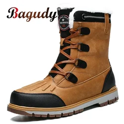 Botas de invierno cálidas para hombre, botines de nieve de alta calidad, impermeables, con plataforma de cuero, antideslizantes, para exteriores