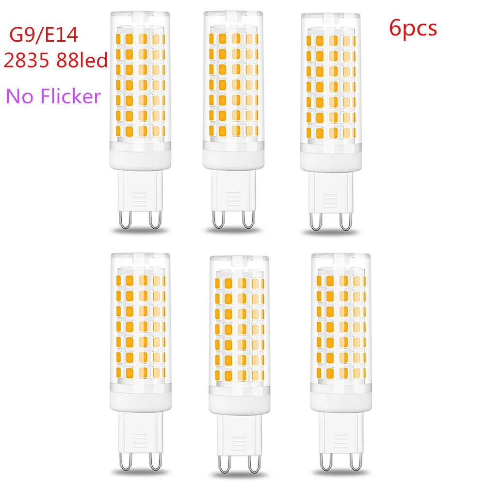 6pcs G9 LED Blub E14 No Flicker 88leds SMD2835 Corn 220V 9W PC Ceramics Chandeliers Light White Warm White Lighiting LED Lamp