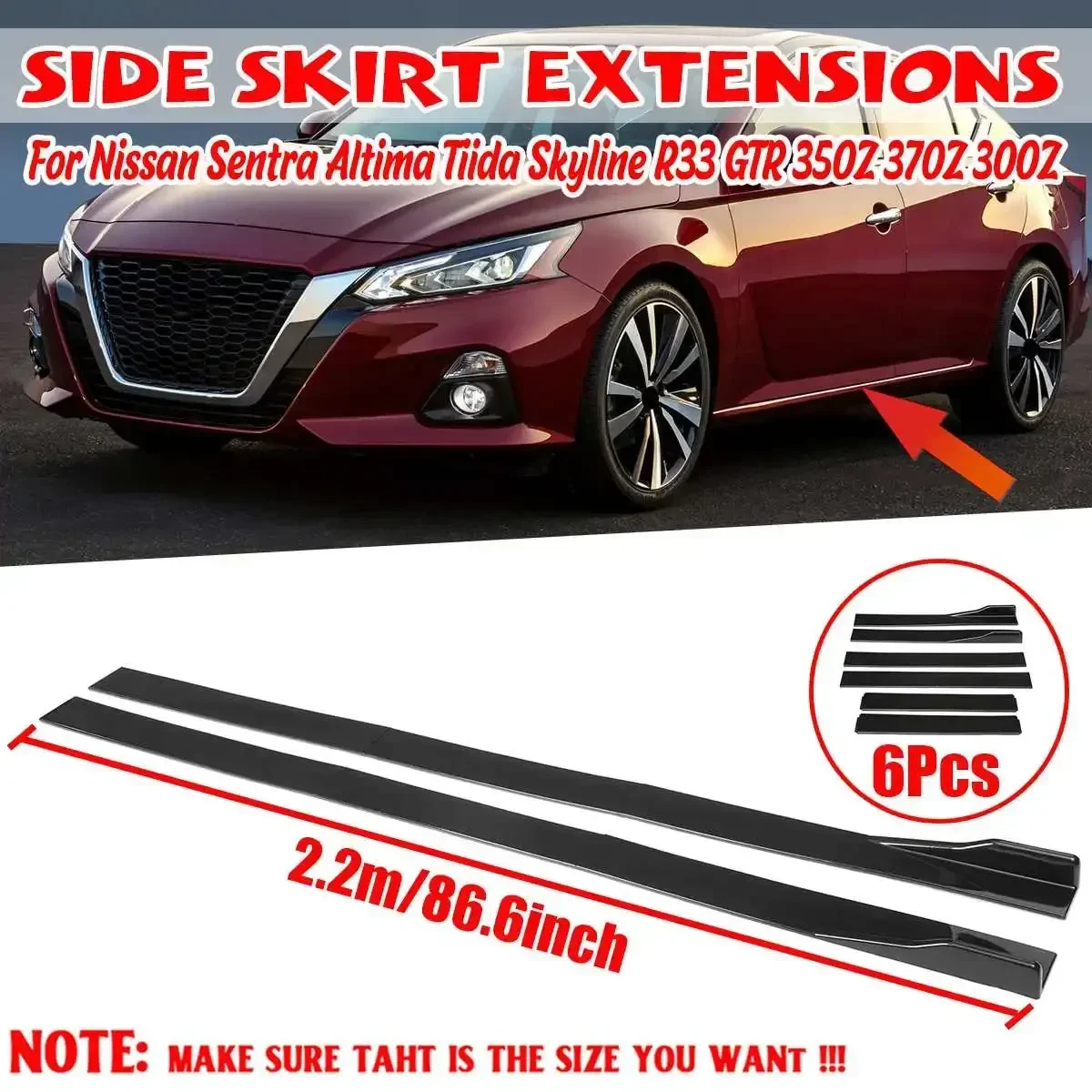 

2.2m New Car Side Skirts Rocker Splitters Diffuser Wings For Nissan For SENTRA For Altima For Maxima 300Z 350Z 370Z Body Kit