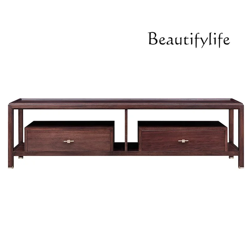 

Q Modern new Chinese-style solid wood TV cabinet villa living room furniture with drawers ebony storage floor cabinet