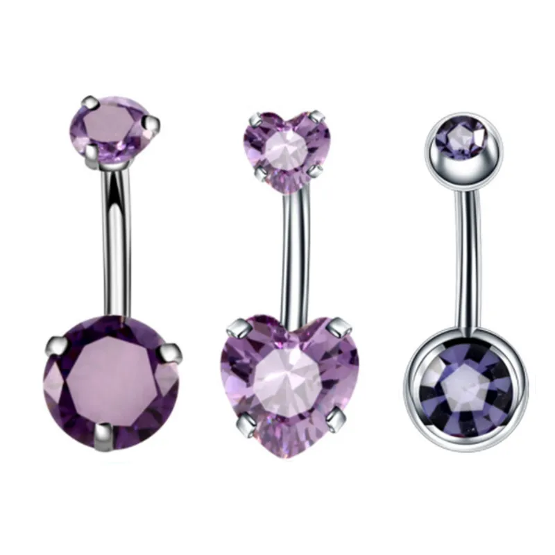 3PCS Pink Crystal Belly Button Rings Set