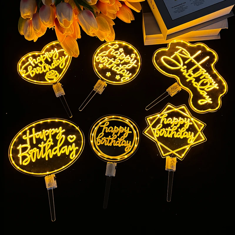 Lovely LED Glowing Cake Topper Luminous Birthday Cake Topper Decoration Night Light Birthday Party Atmosphere Props