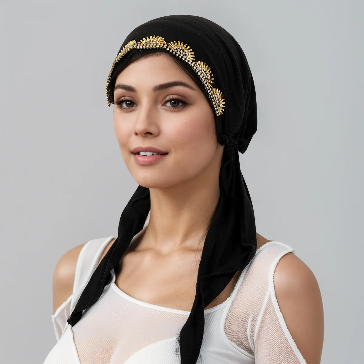 

Women Muslim Turban Diamonds Hijab Cancer Chemo Hat Solid Color Cap Hair Loss Cover Head Scarf Stretch Bandana Pre-Tied Headwear