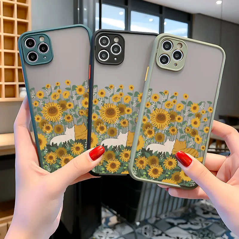 Fashion Cute flowers Cat Phone Case For iPhone 15 14 Pro Max 11 12 Pro 13 Pro Max 8 7 Plus SE2020 XS XR X Shockproof Back Covers