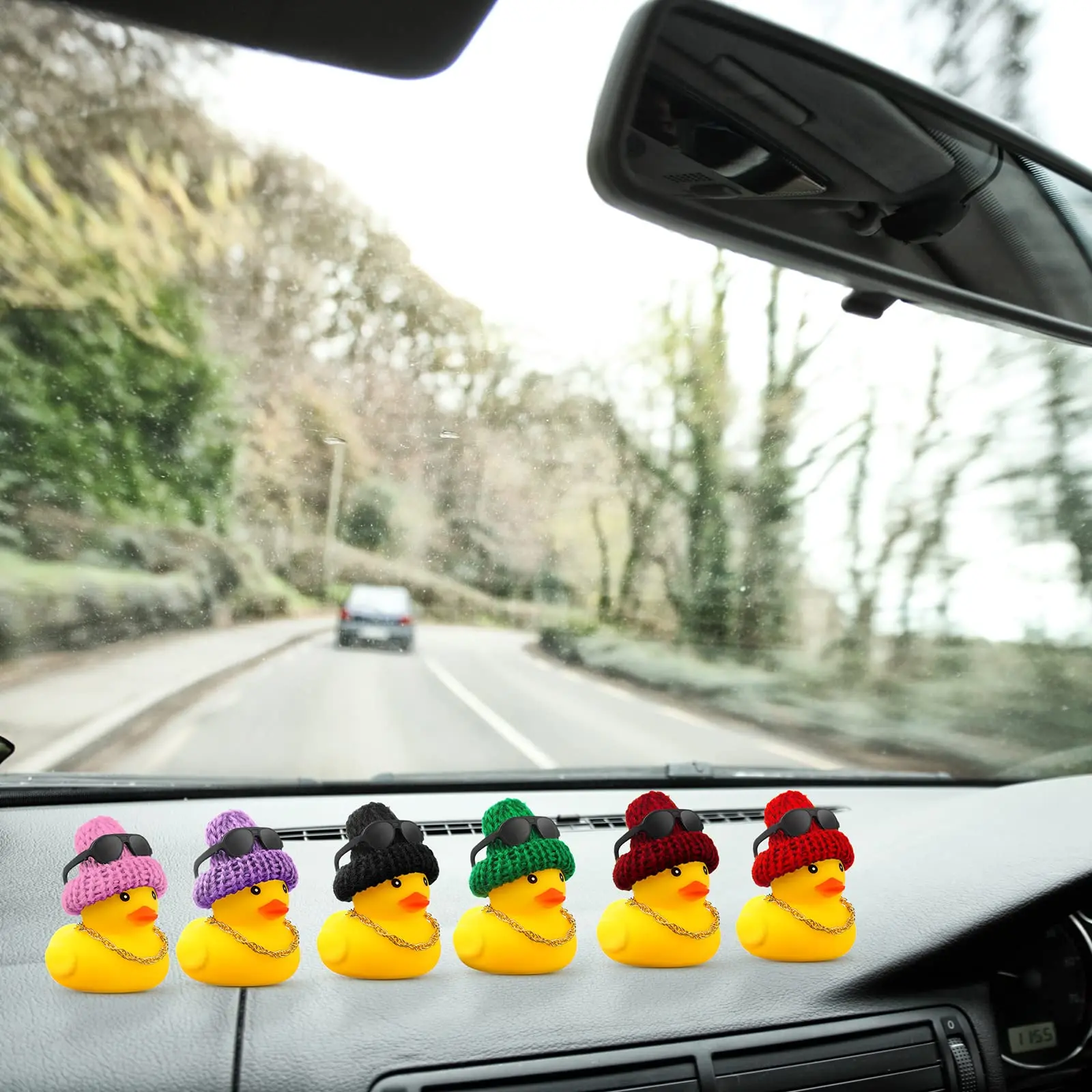 6/12/36Pcs Rubber Duck Car Decorations Yellow Duck Dashboard Ornaments with Mini Hat Necklace and Sunglasses Car Duck in Bulk