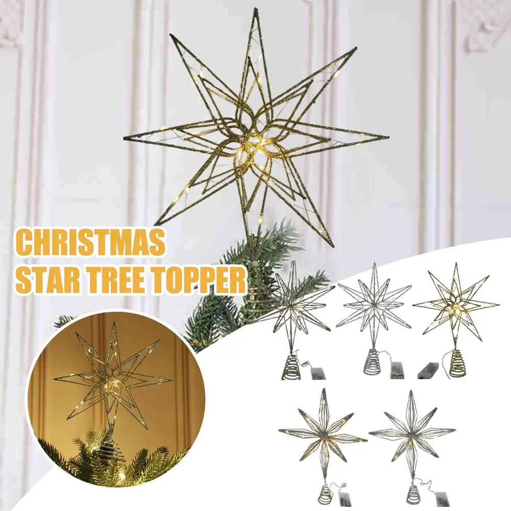 クリスマススターツリートッパー 暖かい白色ライト付き 点灯グリッタースノーフレーク ツリートップ 点灯クリスマスツリートップ ホームデコレーション用 B0z0