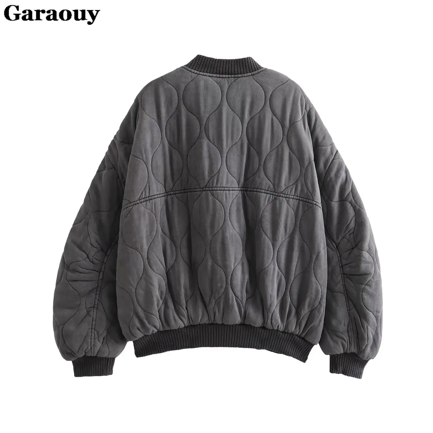 Garaouy 2023 Autumn Winter Women Distress Oversized Bomber Jacket Warm Cotton Coat Female Casual Rhombic Lattice Parka Outwear