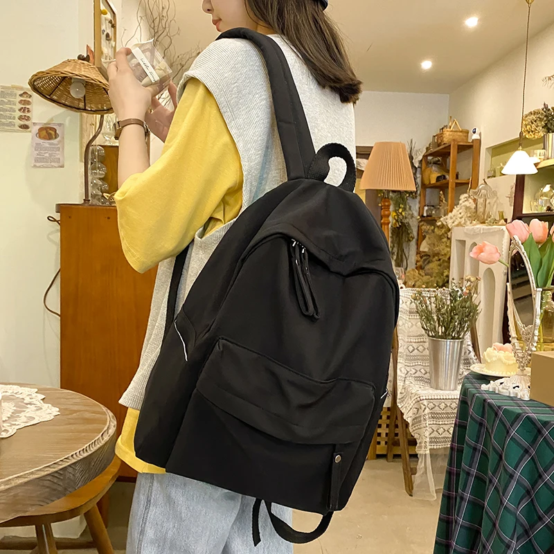 

2022 Waterproof Simple Solid Color Backpack Women Nylon School Bags for Teenager Girls Bookbag Lady Travel Backbag Shoulder Bag