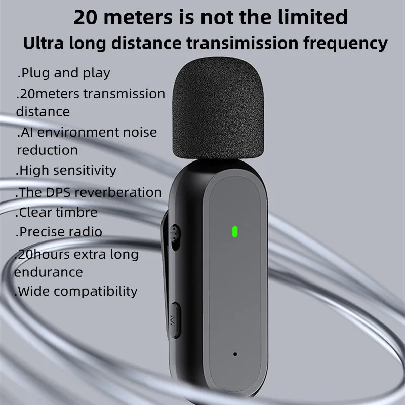 Microfono Lavalier Wireless con Pin di ricarica registrazione Audio Video Mini Mic per iPhone Android Live Broadcast risvolto microfono
