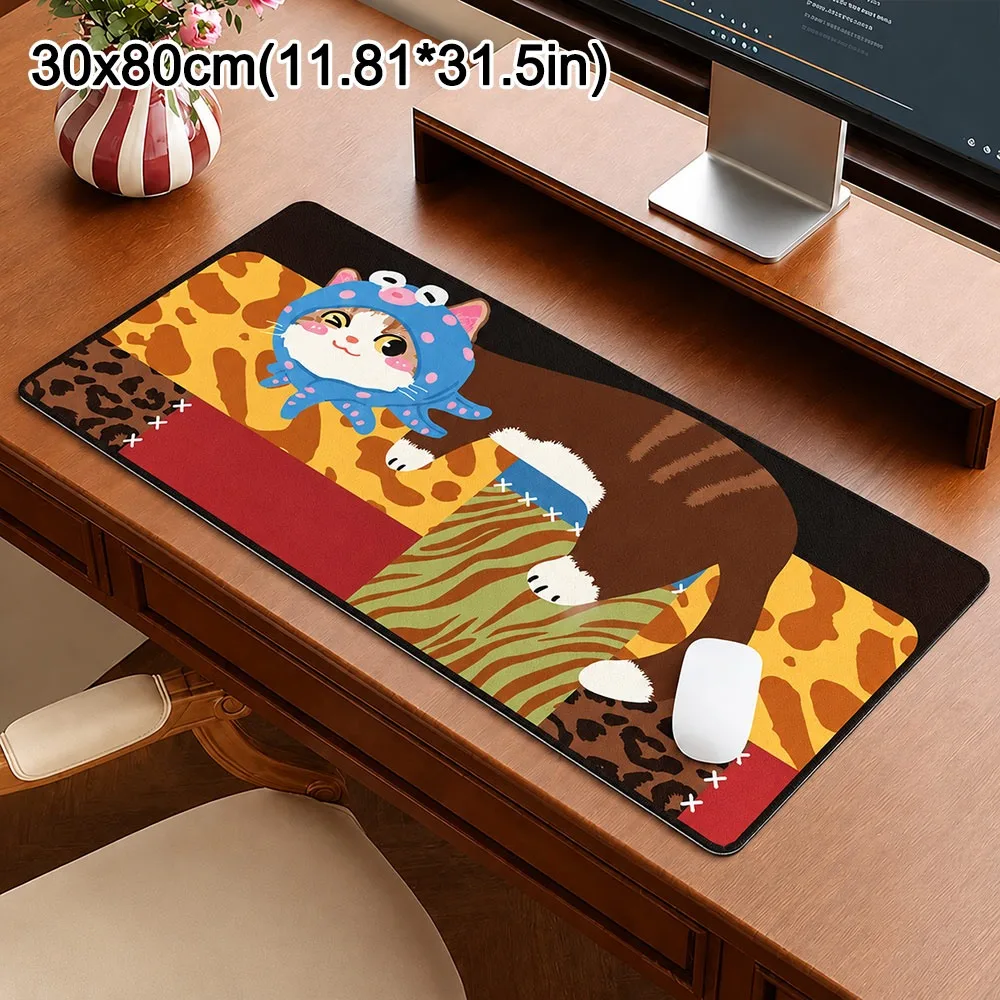 Fashion Cartoon Cat Print Mouse Pad Rectangular Shape Creative Pattern Computer Pad Absorbent Surface Desk Mat Gaming Setup