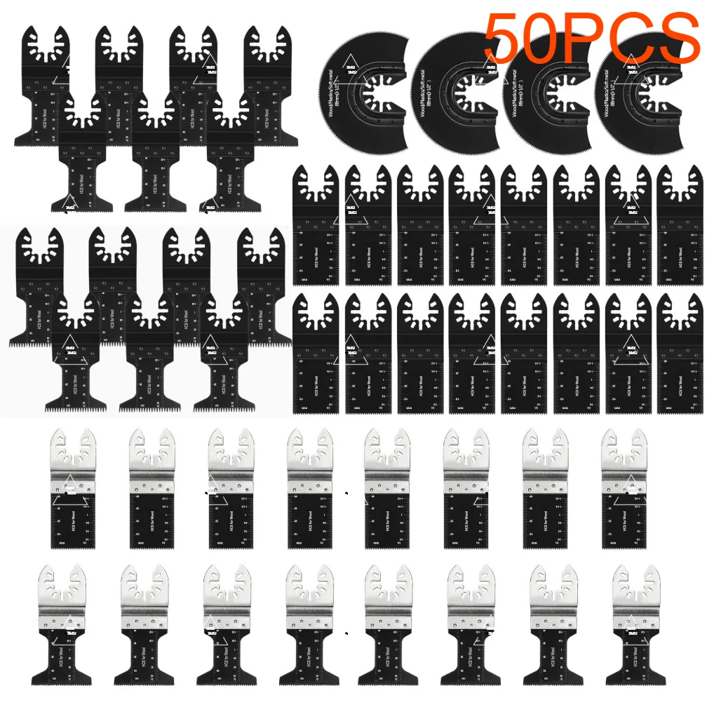 

XMSJ 50pcs Oscillating Saw Blade Set for Wood Metal Cutting, Bi‑Metal Quick Release Multi‑Tool Blades Universal Fit