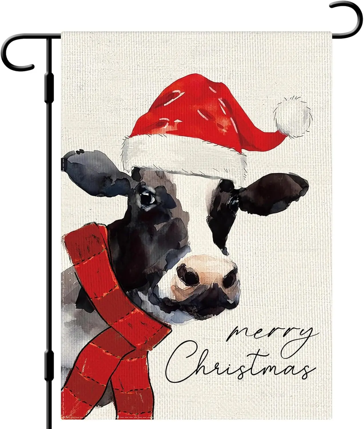 DLZDN Merry Christmas Cow Garden Flag 12×18 Inch Double Sided Vertical Rustic Farmhouse Yard Flag Christmas Winter Outdoor Decor