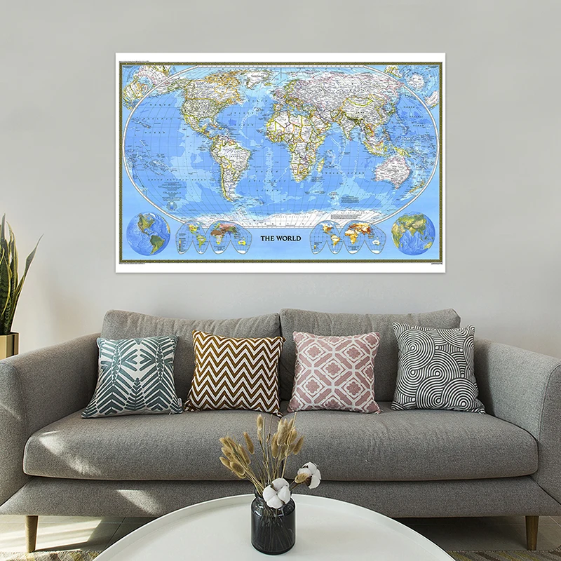 150*100cm 1988 o mapa do mundo não-tecido pintura em tela retro arte da parede cartaz e impressões decoração para casa material de escritório escolar