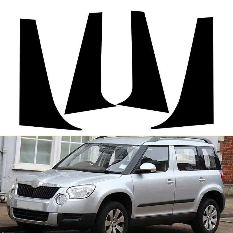 4PC For Skoda Yeti 2010 2011 2012 2013 2014 2015 2016 2017 Glossy Black Door Trim  Pillar Posts Window B C Column Sticker Cover
