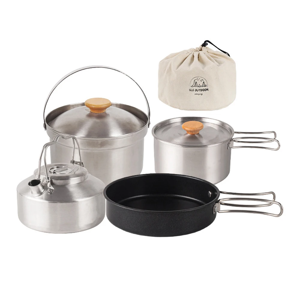

Camping Cookware Set Outdoor Portable Picnic Cookware Kit Stainless Steel Pot Frying Pan Kettle Set Travel Cooking Accessory