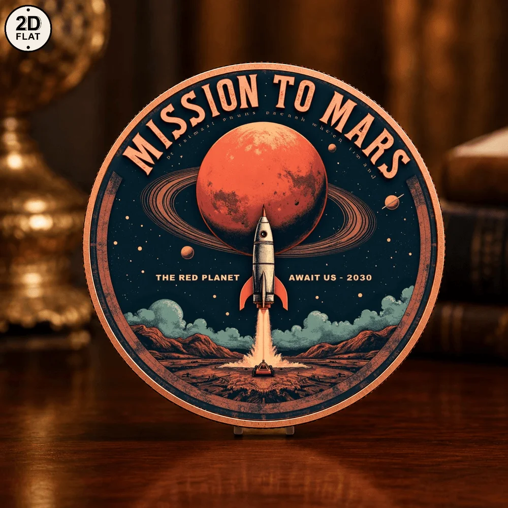 1pc 1oz Pure .999 Copper Space Mission to Mars Challenge Coin 2D Red Planet Rocket Collectible Medal Space Astronomy Gifts