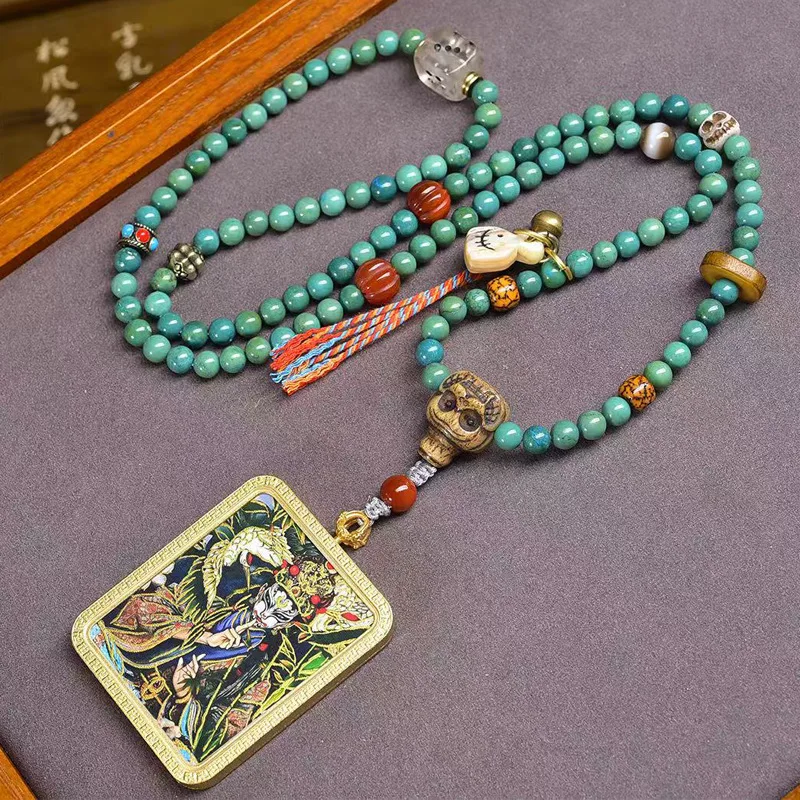 

Tibetan-style cultural artifact turquoise necklace, red agate melon-shaped beads, vintage bone accessories, white crane boy than