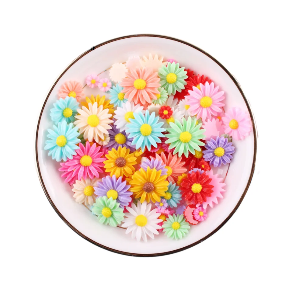 40 pz 4 dimensioni Mix resina margherita fiori Flatbacks cabochon girasole Charms artigianato per decorazioni fai da te creazione di gioielli 10 ~
