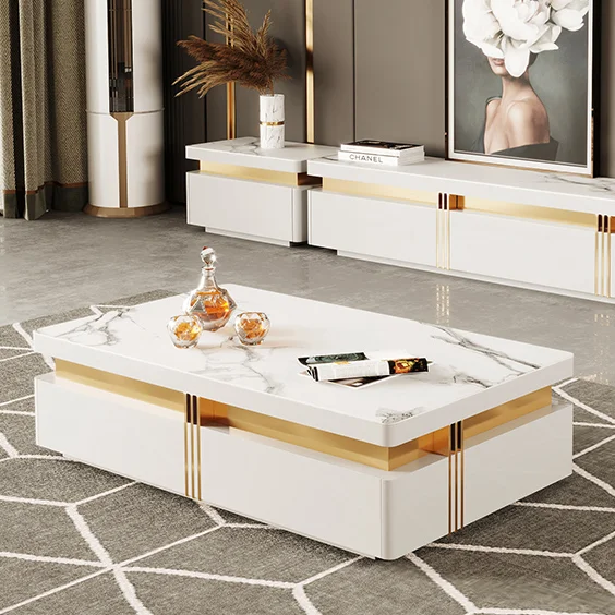 #for YSS Newest Living Room White Mirrors Coffee Table Gold Stainless Steel Accent Table Square Center Table for Home Hotel