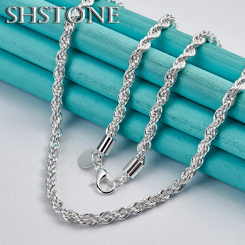 40-60cm 925 Sterling Silver Solid 4MM Rope Chain Necklace For Women Men Beautiful Fashion Trend Charm Wedding Party Jewelry