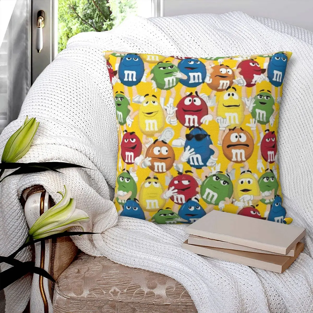 

M And M Character Set Square Pillowcase Pillow Cover Polyester Cushion Decor Comfort Throw Pillow for Home Car