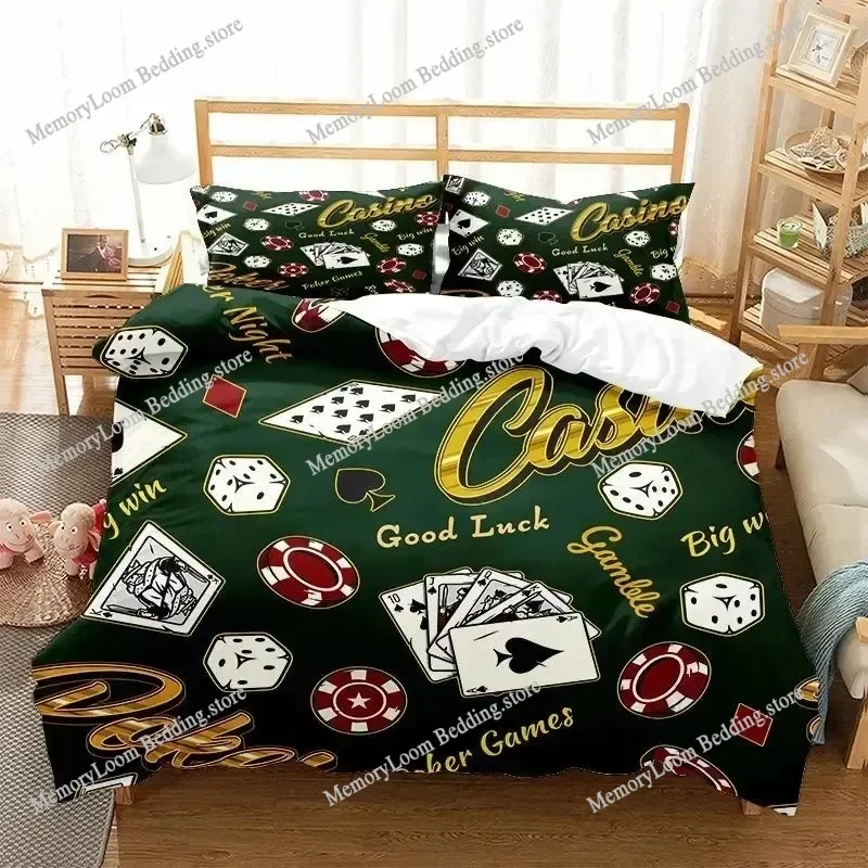 Skull Poker Duvet Cover King Full Queen Size, Skeletons Red Rose Card Game Bedding Set Fashion Polyester Quilt Cover