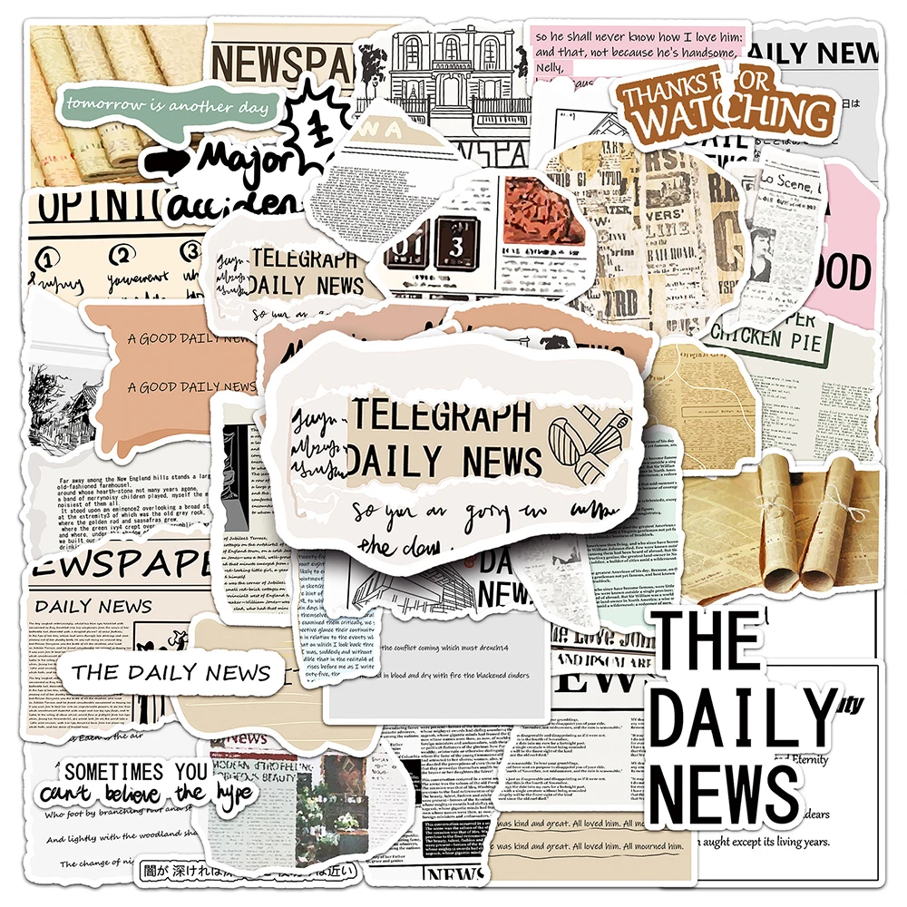 10/30/50PCS 창의적인 신문 조각 스티커 미적 장식 데칼 DIY 노트북 전화기 냉장고 자동차 스크랩북 스티커 장난감