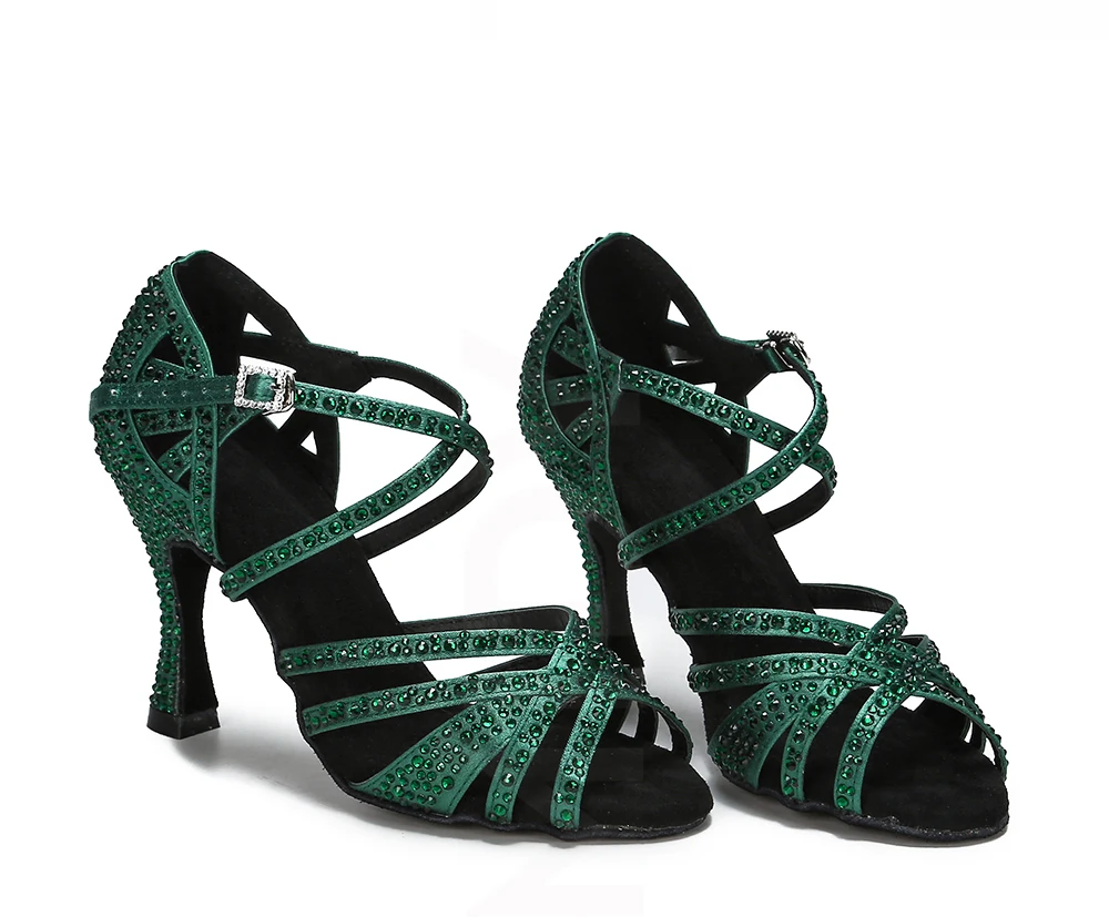 CINMIDY Grüne Strass-Tanzschuhe für Damen, Tango-Ballsaal-Tanzschuhe für Mädchen, Latein-Tanzschuhe mit Weicher Sohle, Party-Sandalen – Detail 3
