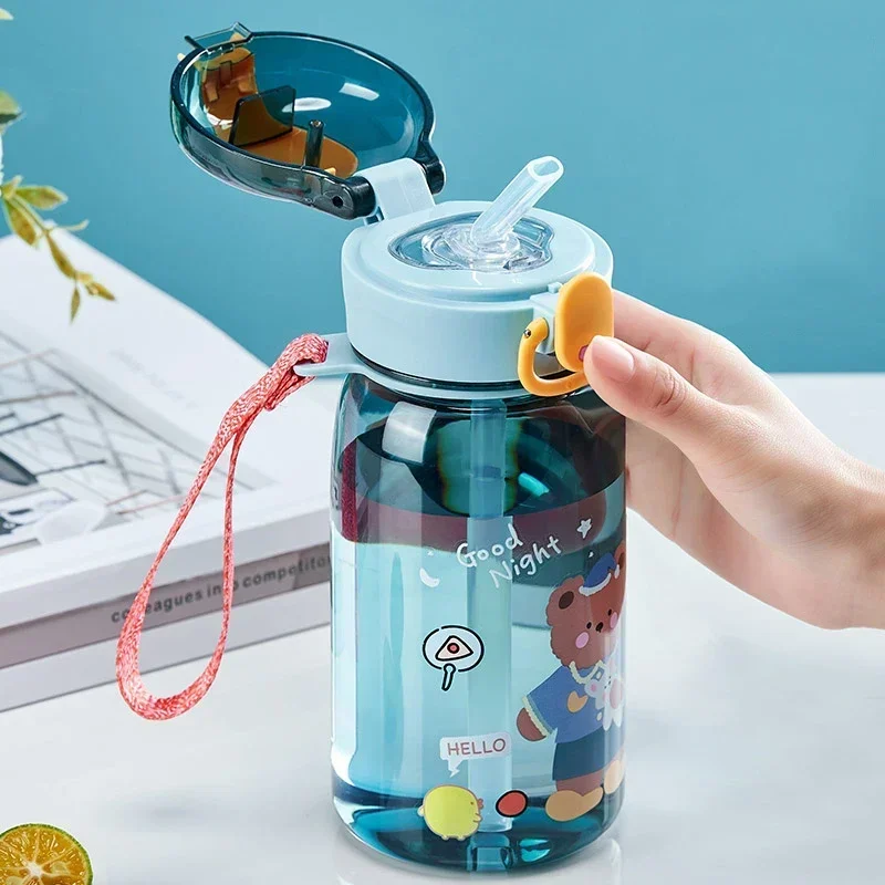 Kids Cartoon Water Sippy Cup with Straw Cute Bear Leakproof Water Bottles Outdoor Portable Drink Bottle Children's Lovely Cup