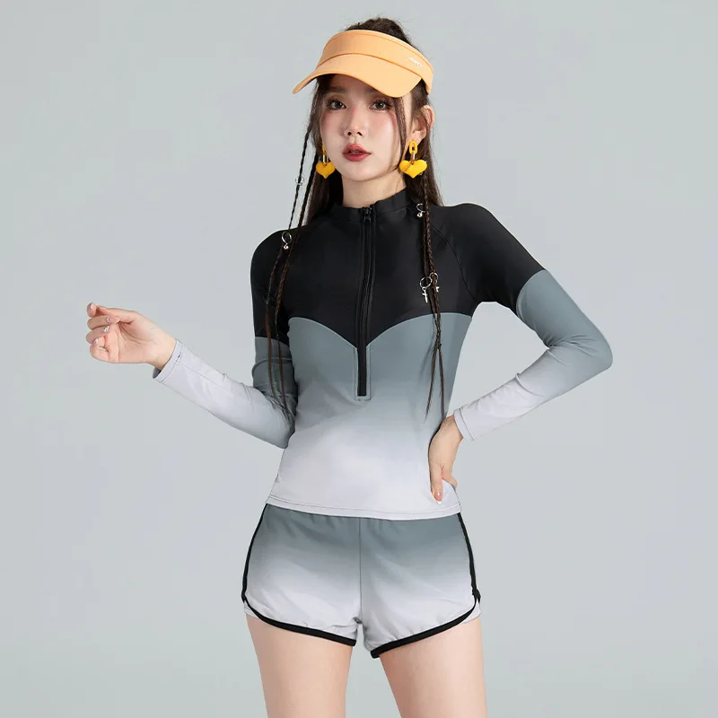 Minsu maillot de bain pour femme conservateur Boxer slips sport décontracté trois pièces ensemble à manches longues Protection solaire maillots de bain nouveau minceur