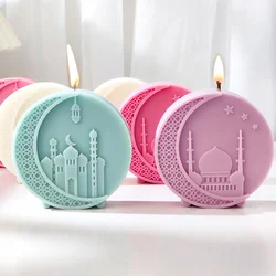 New Flat Round Moon Candle Silicone Mold DIY Mosque Style Soap Art Home Aromatherapy Candle Decoration Cake Chocolate Mold