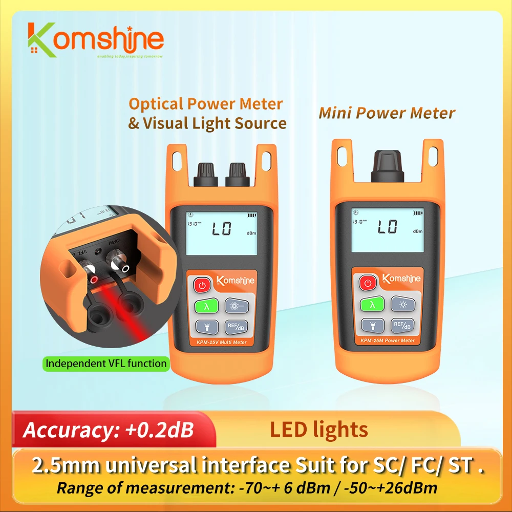 

FTTH Loss Tester Optical Fiber Mini Power Meter KPM-25/25V with VFL Function . Measuring Range: -70~+6dB /-50~+26dB