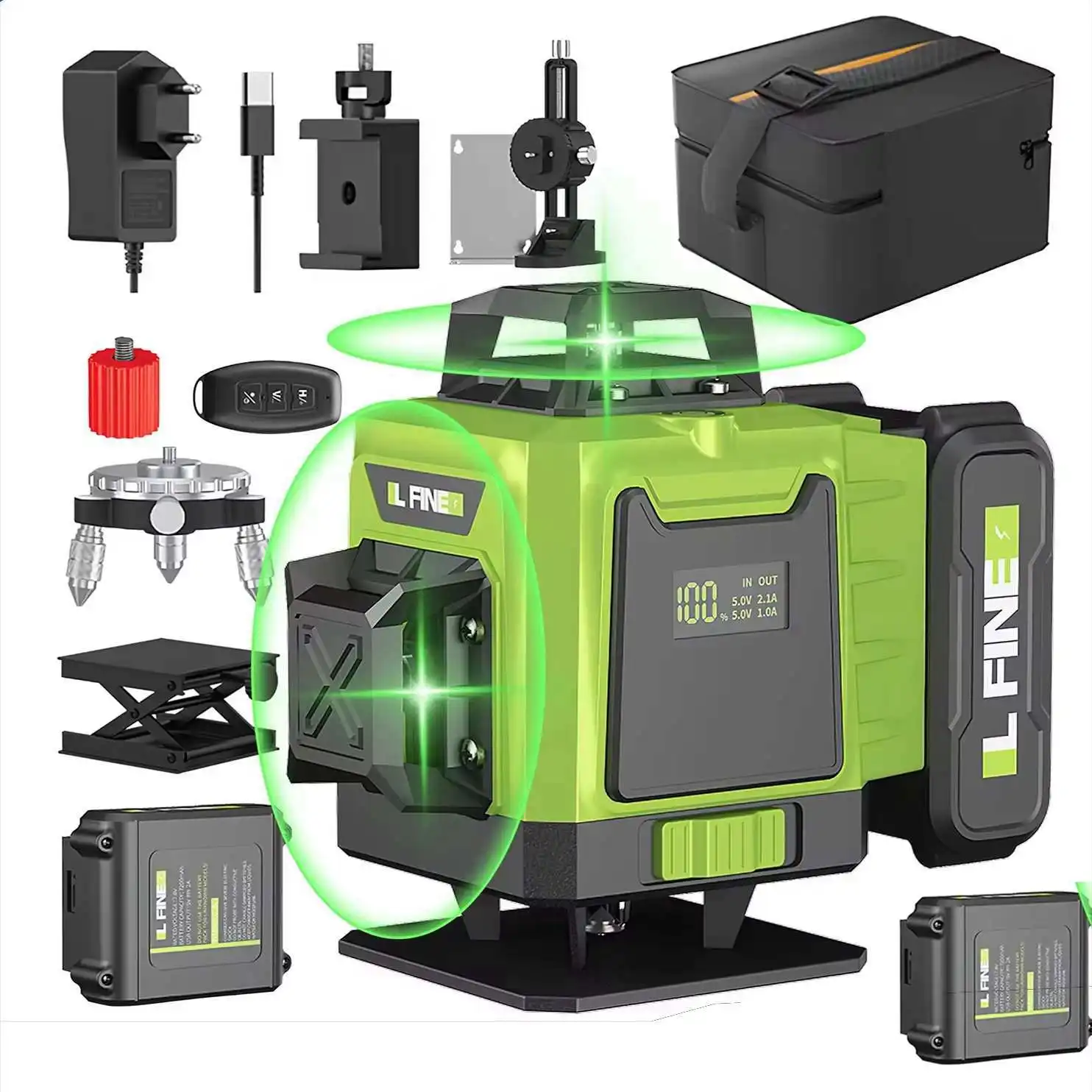 Kit livello laser a 16 linee Batteria al litio ricaricabile autolivellante Spina americana da 4800 mAh con base rotante in alluminio e lusso
